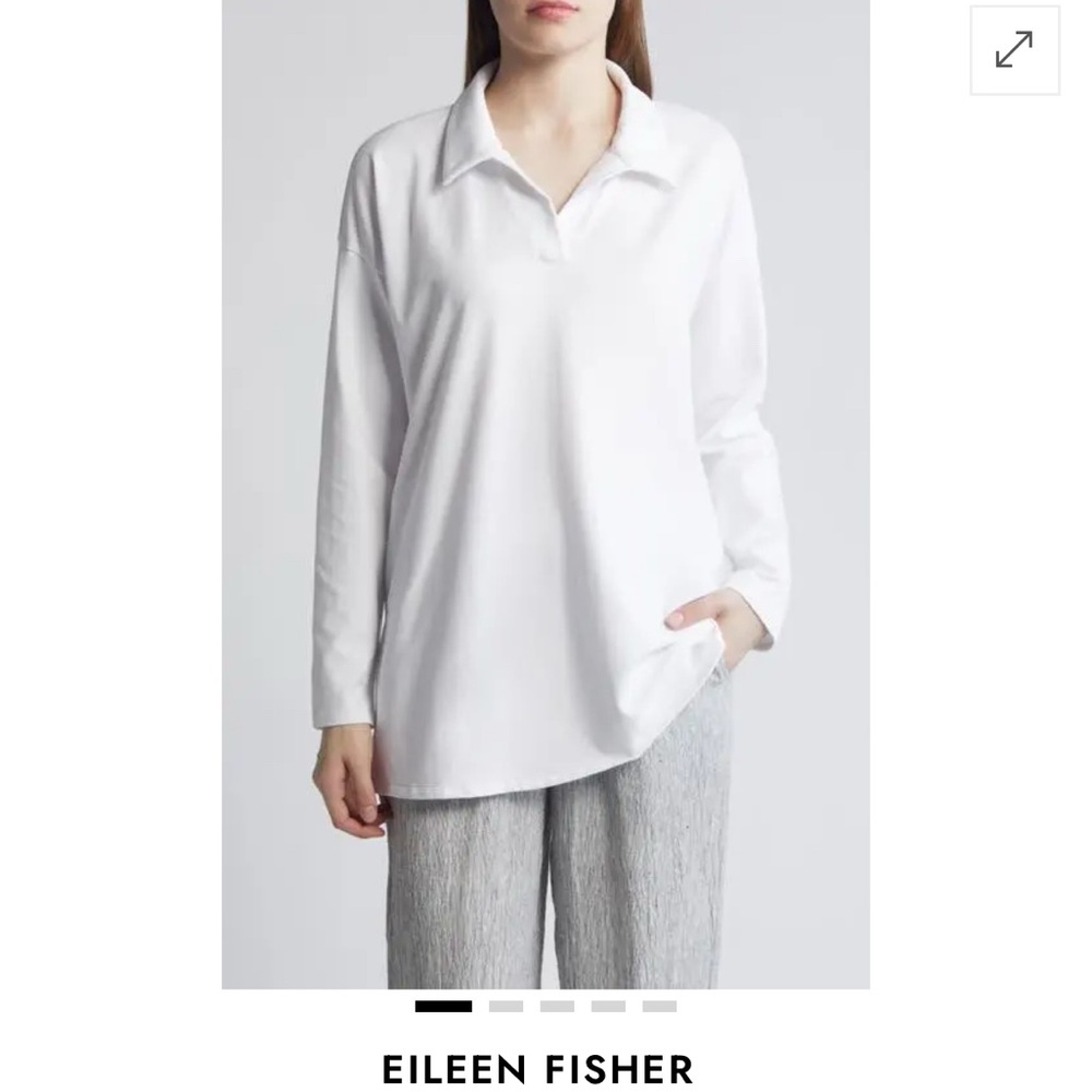 VGUC Eileen Fisher White Long Sleeve Polo Blouse